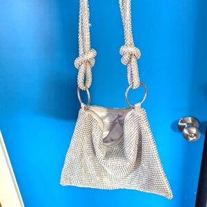 Elegant Silver Beaded Shoulder Bag